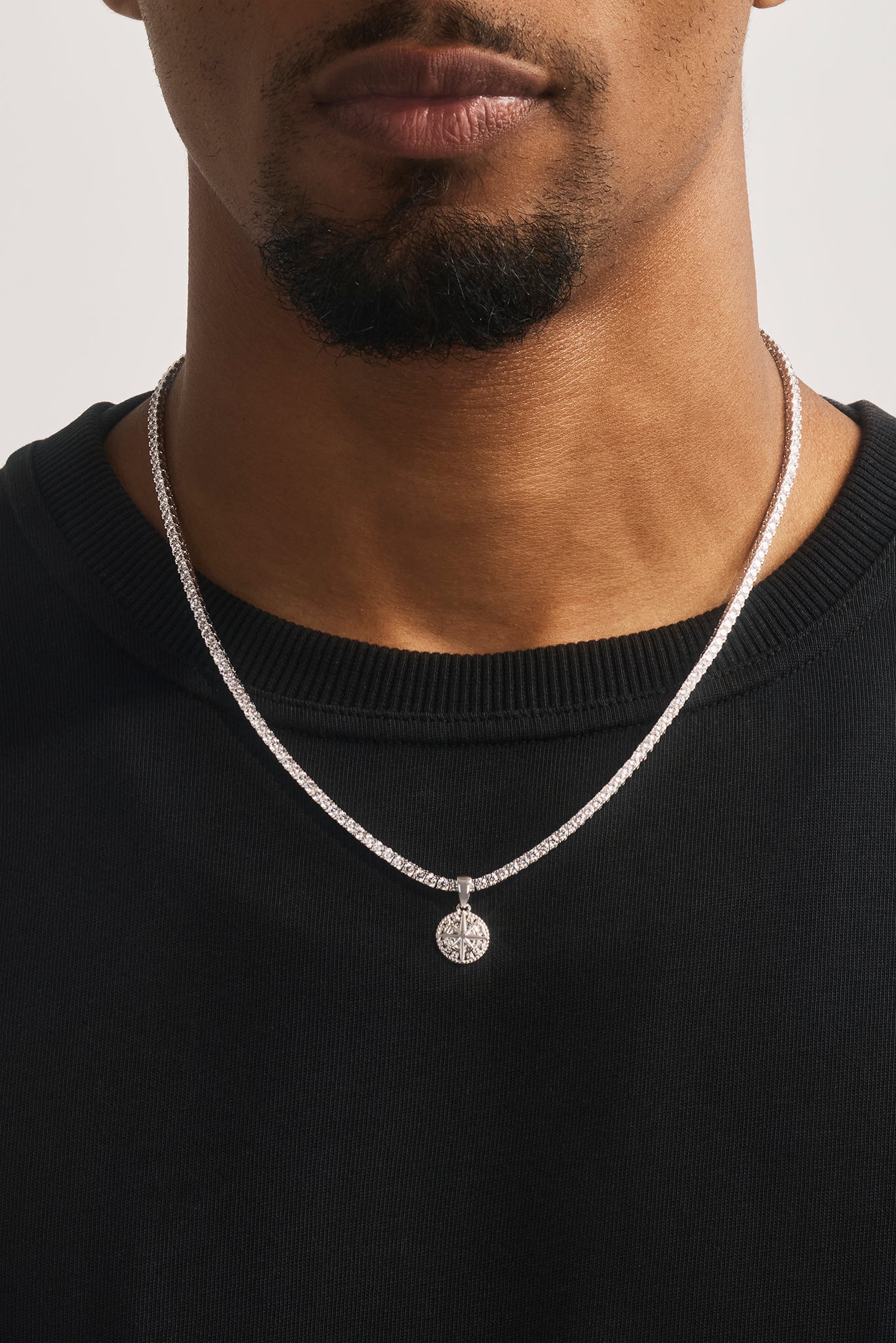 Micro Compass Tennis Necklace - 12mm - White